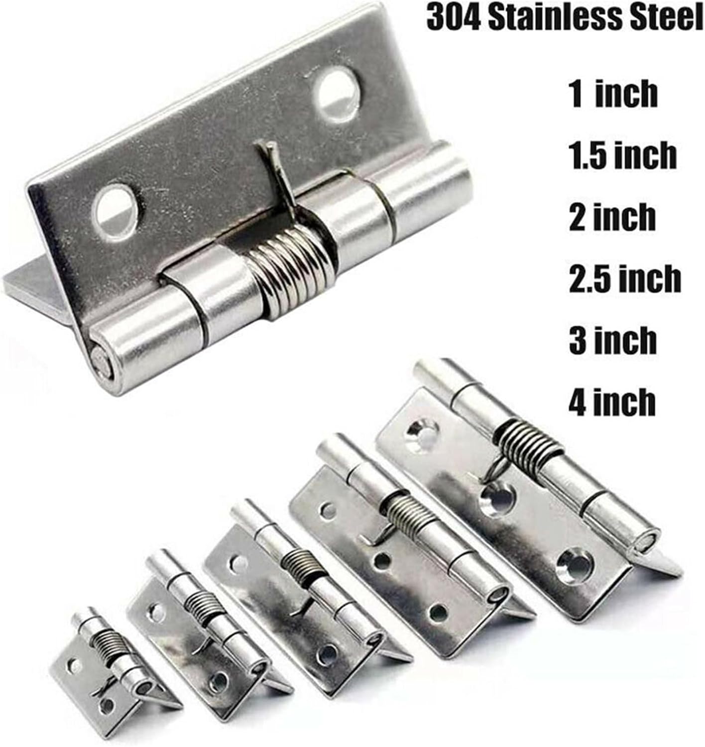 Door Hinges 4pcs Self Closing Spring Door Hinge Stainless Steel Hardware 1/1.5 Inch for Windows Cabinets Jewelry Box for Standard Flat or Bedroom(1 Inch)