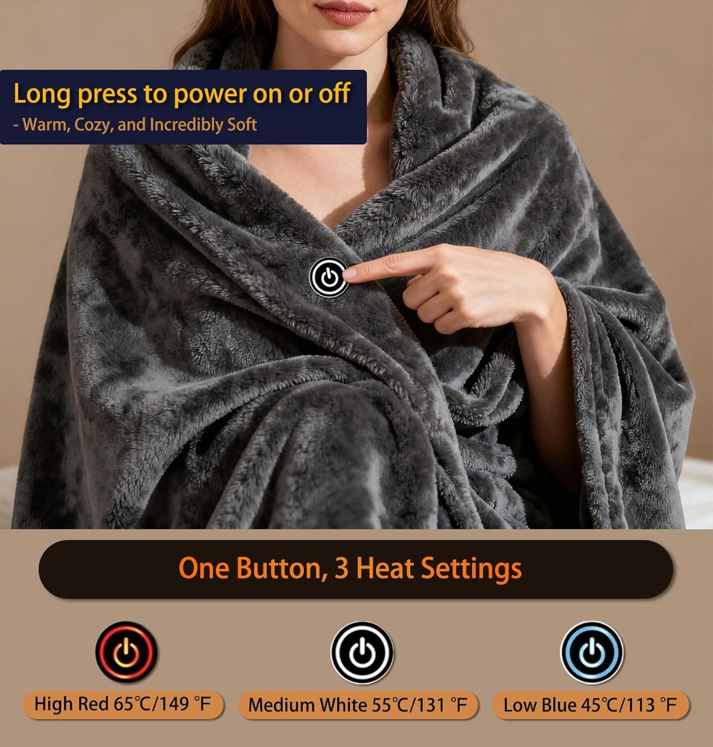 Portable Heated Blanket Battery Operated Cordless Heated Shawl for Women Men with Battery & 11 Heating Zones