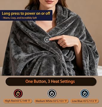 Portable Heated Blanket Battery Operated Cordless Heated Shawl for Women Men with Battery & 11 Heating Zones