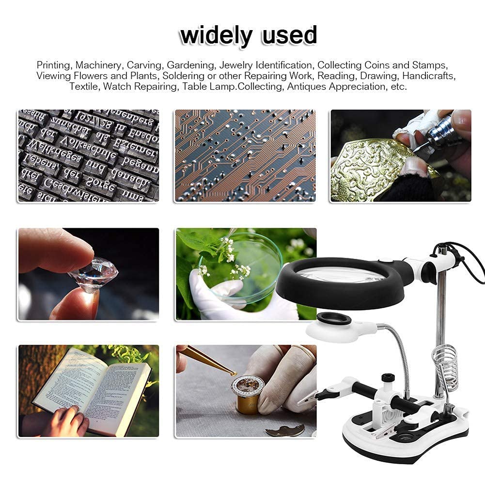 JOZZY Lente d'Ingrandimento,Lenti d'Ingrandimento per Hobby, Luce LED da Lettura Aiuto Clip per Riparazione Manuale Coccodrillo Clip ausiliaria Staffa Morsetto da Tavolo e Clip a Coccodrillo - Ass