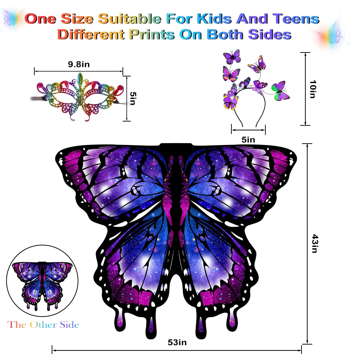 LYL. Ling Butterfly Wings for Girls Double-Sided Fairy Wings, Halloween Costumes for Kids Butterfly Costume for Girls (#015) - Image 4