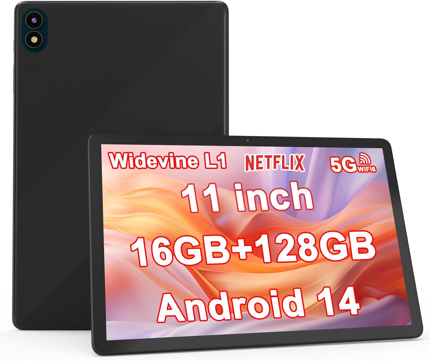 Tablette 11" Android 14.0 avec boîtier gris, 16 Go (4 Go + 12 Go d'extension) + 128 Go de ROM, Wi-Fi 5G, 8 000 mAh, caméra avant/13 MP, Octa Core T606 1,6 GHz (single P12 tablette)