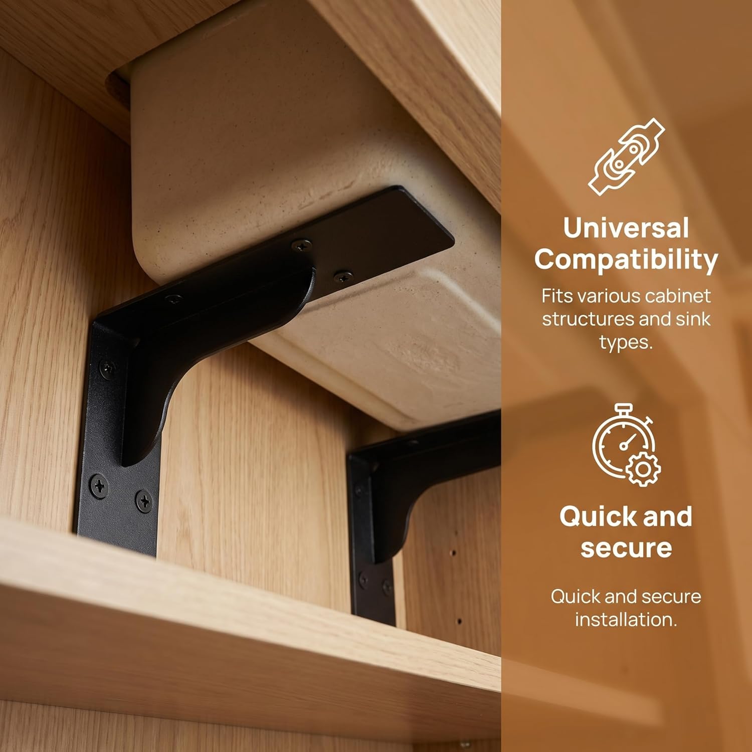 4 Pack Adjustable Undermount Sink Brackets, Metal Under-Mount Support Kit with Rust-Resistant Coating, Space-Saving Repair Bracket for Kitchen & Bathroom Cabinets
