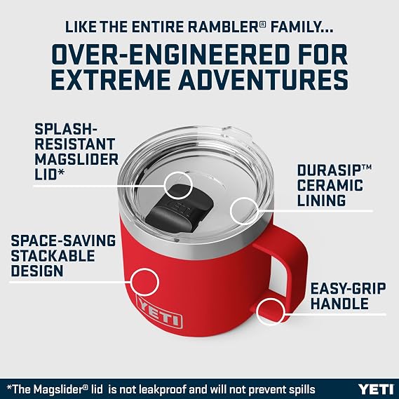 YETI Rambler 14 oz (414 ml) Stackable Coffee Mug, Rescue Red