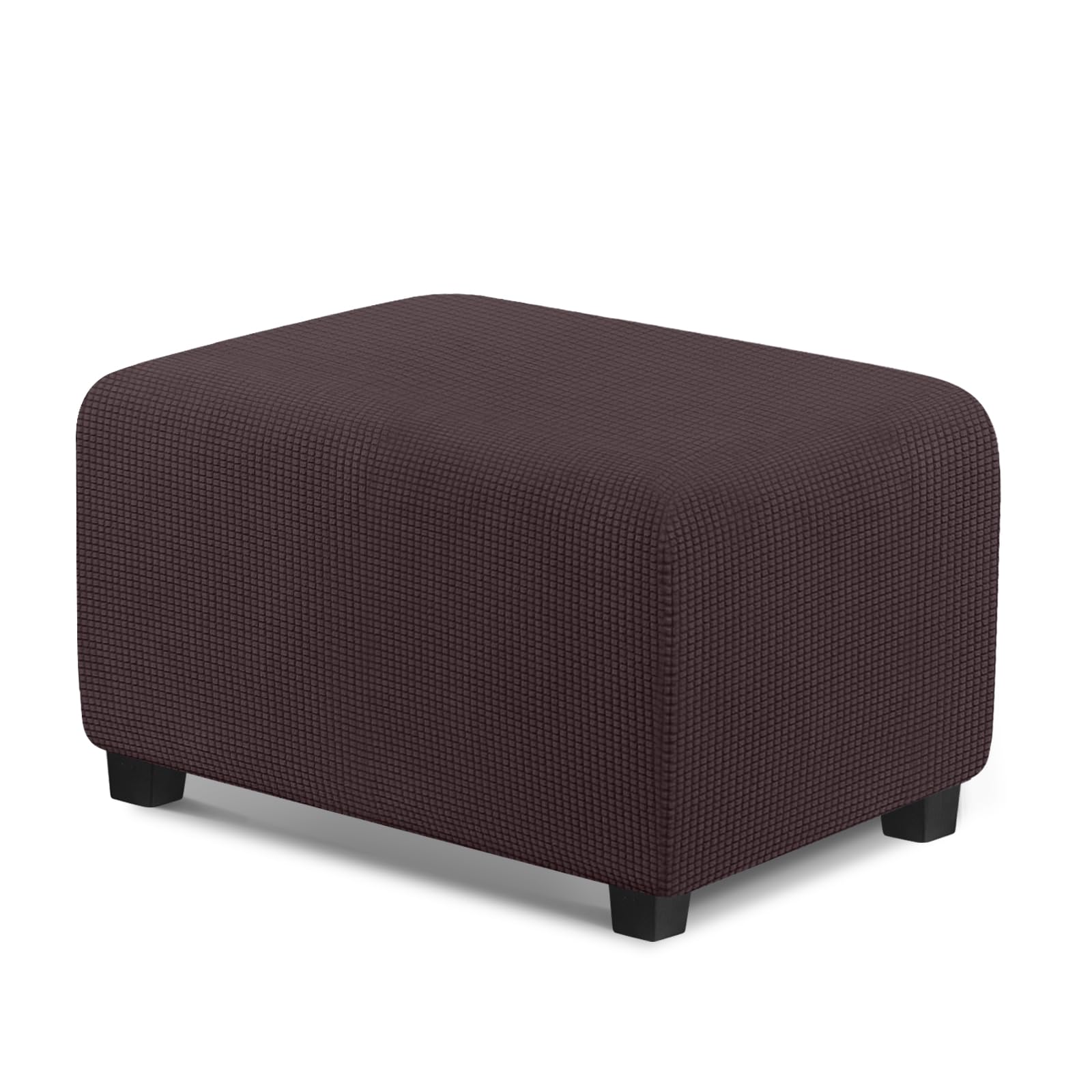 TAOCOCO Ottoman Cover Rectangular Storage Ottoman Slipcover Stretch Footrest Stool Covers Furniture Protectors Spandex Jacquard Fabric, Rectangle Small Dark Coffee