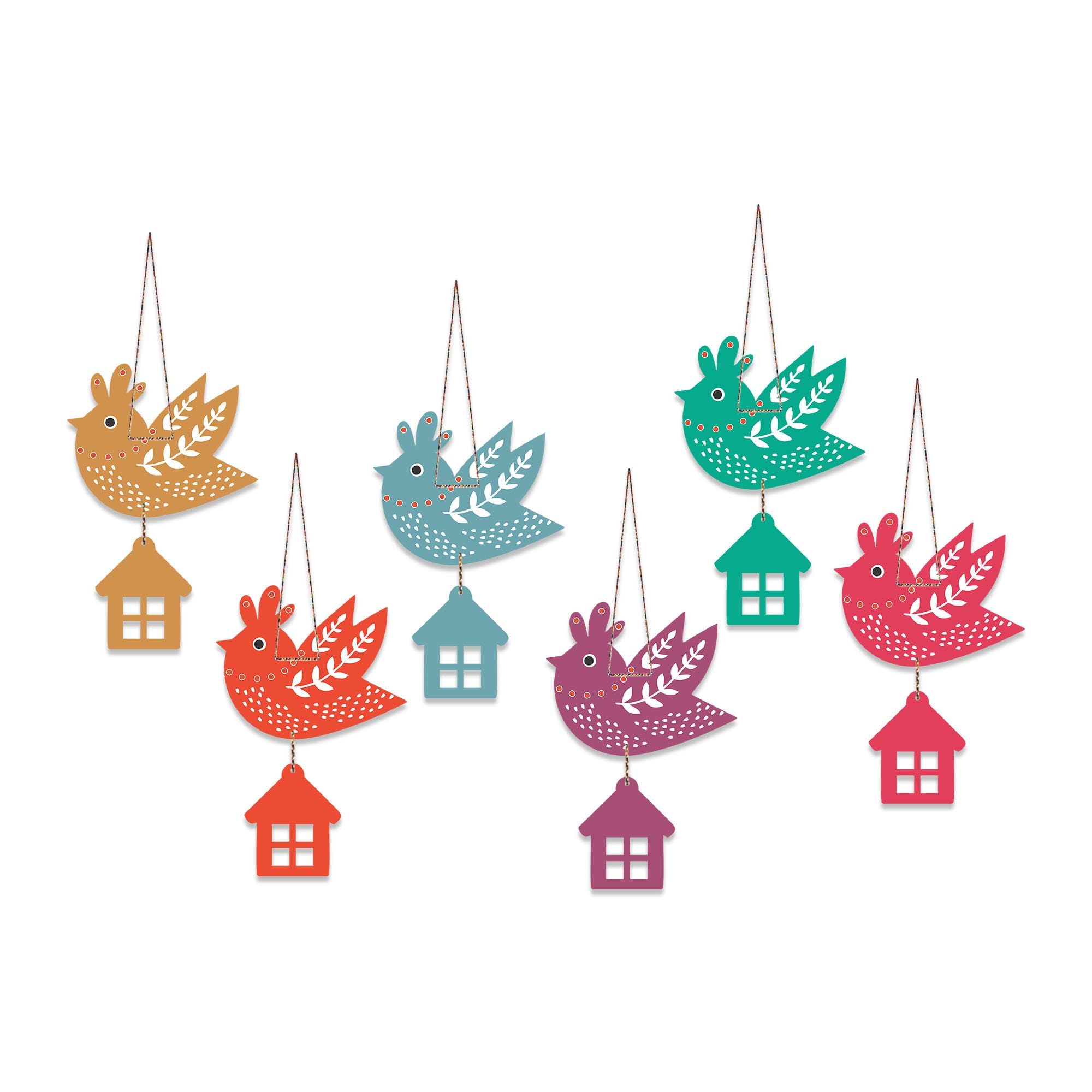 Artvibes Multicolored Flying Birds Wooden Wall Hanging for Home Decoration | Garden Balcony | Office | Cafe | Decorative Door Hanging | Festive Decor Art Items (WH_9110N), Pack of 6