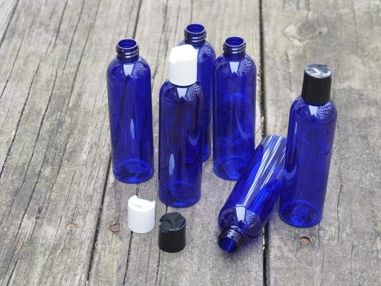 apothecary 50 pack 4 Oz Empty Plastic Blue PET Bottles with White Dispensing caps