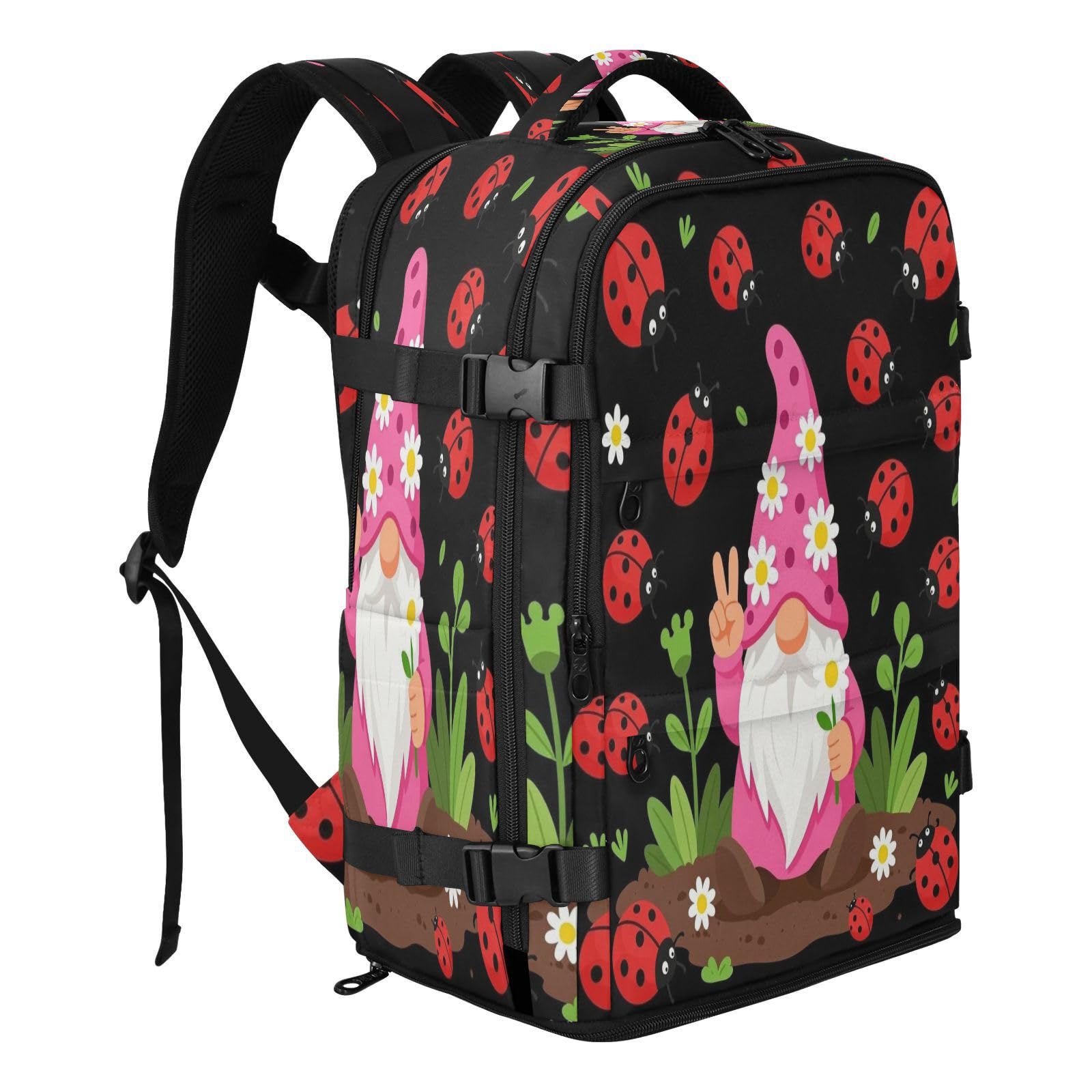 Mały plecak podróżny niezbędnik do samolotów 20 l | Lekka torba na laptopa Peace Love Gnome Lady Bugs Travel Essentials dla kobiet praca bolso para laptop 20L