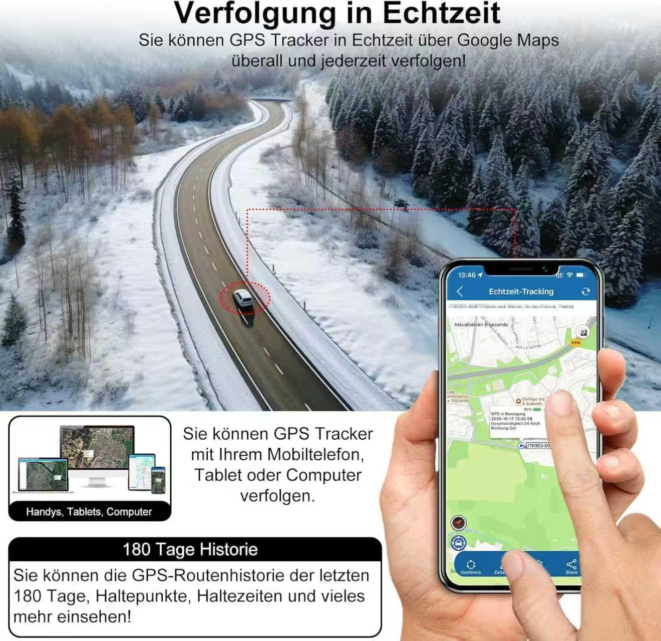 LMHOME Traceur GPS avec aimants puissants, suivi GPS de véhicule - Localisateur GPS magnétique