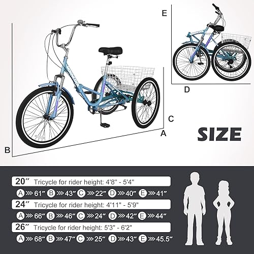 Miniatura 198 de H&ZT Triciclo para adultos, bicicleta de 3 ruedas, triciclo crucero, con engranaje de 7 velocidades, mango de freno de estacionamiento, escalón