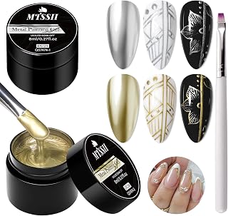 MTSSII 2pcs Metallic Painting Gel Kit, Gold Silver Mirror Chrome 3D Effect Gel Nail Polish Metal Painted Drawing Stripper Glossy Soak Off UV/LED DIY Nail Art Manicure