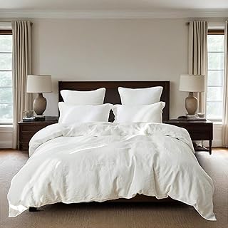 Simple&Opulence 100% Linen Duvet Cover Set, 3 PCS Natural French Flax Wh...