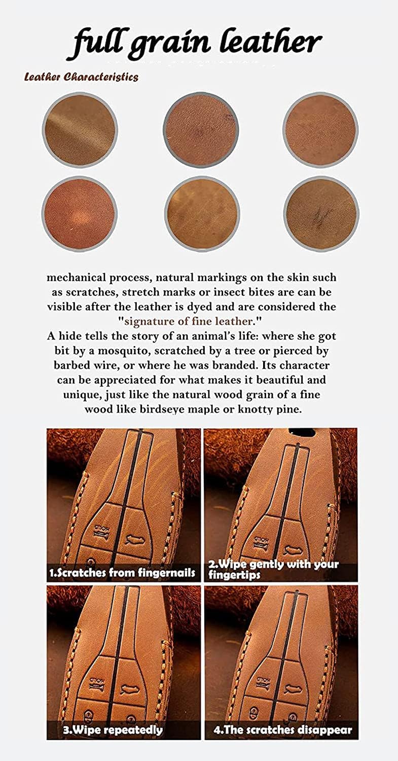 HIBEYO Smart Key Fob Case Leather Full Protection Cover Compatible with Porsche 911 Cayenne Macan Panamera Taycan 3 4 Button Keyless Entry Remote Shell Accessories-(4 Button Brown) - Image 7