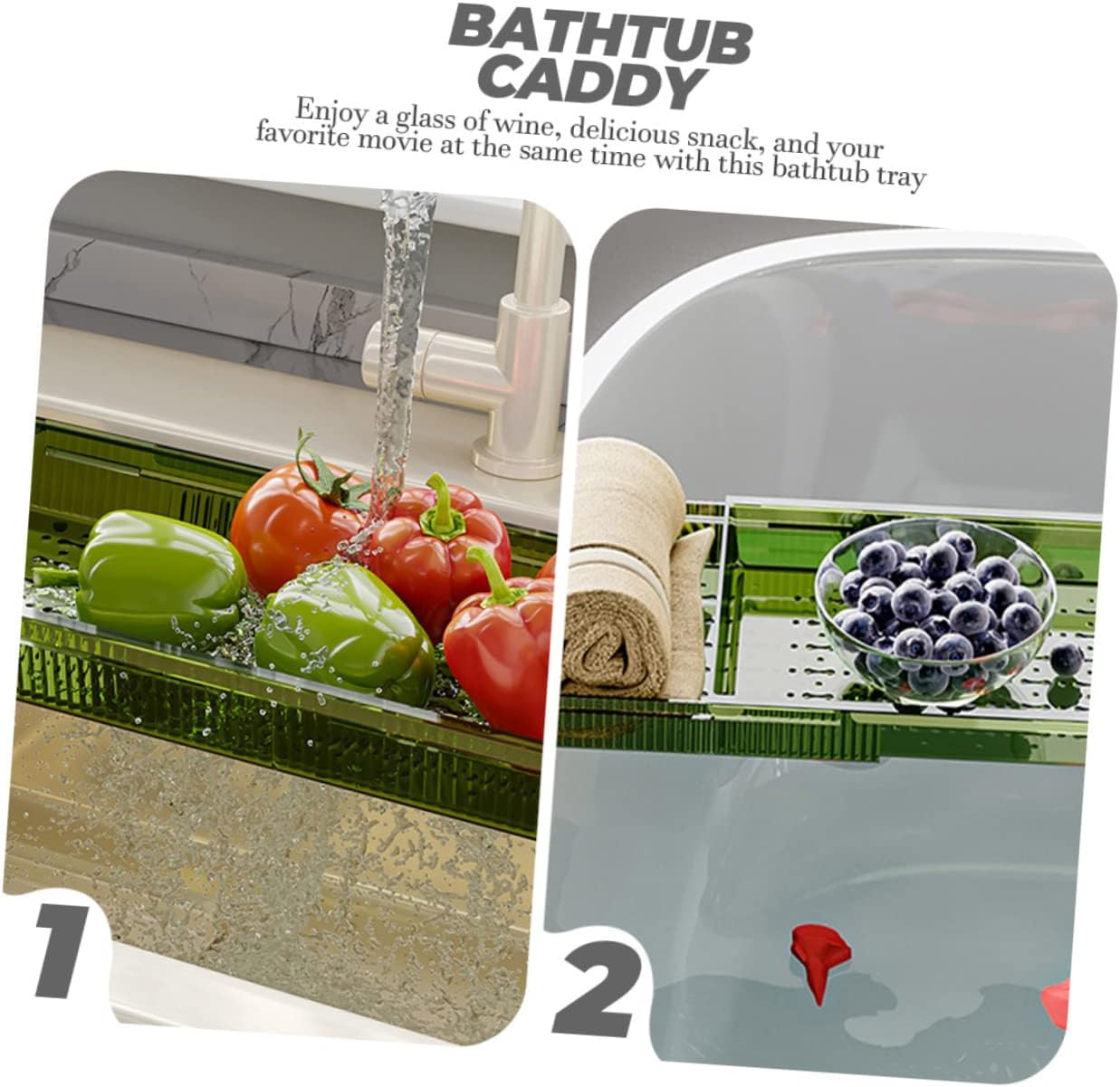 Garneck Adjustable Expandable Bath Tray Table Multi-Functional Bathtub Accessories for Wine Snacks and Devices Non-Slip Design for Relaxing Bath Experience