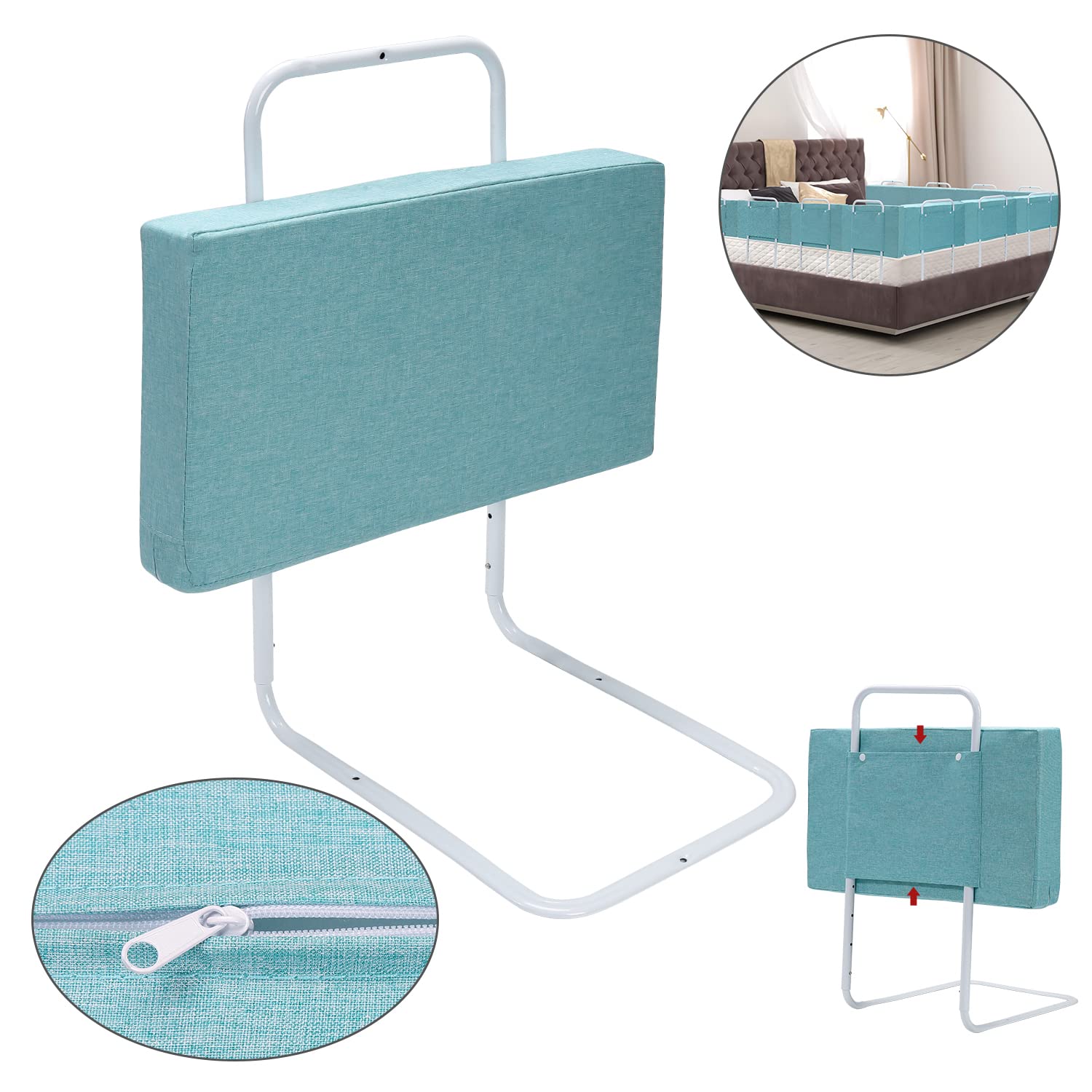 Barriere per Letto, 2*Letto Bambini Sbarra, protezione del sponde letto, protezione anticaduta per bambini Robusto confortevole, Barriera di Sicurezza Schiuma cotone perlato (verde)