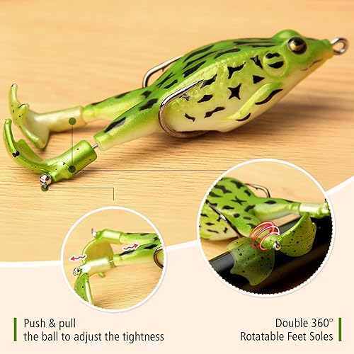 Miniatura 3 de Juego de Señuelos de Rana de Agua Superior para Pesca de Lubina y Trucha, Señuelos Realistas de Rana Flotante Suave con Anzuelos Sin Hierbas para