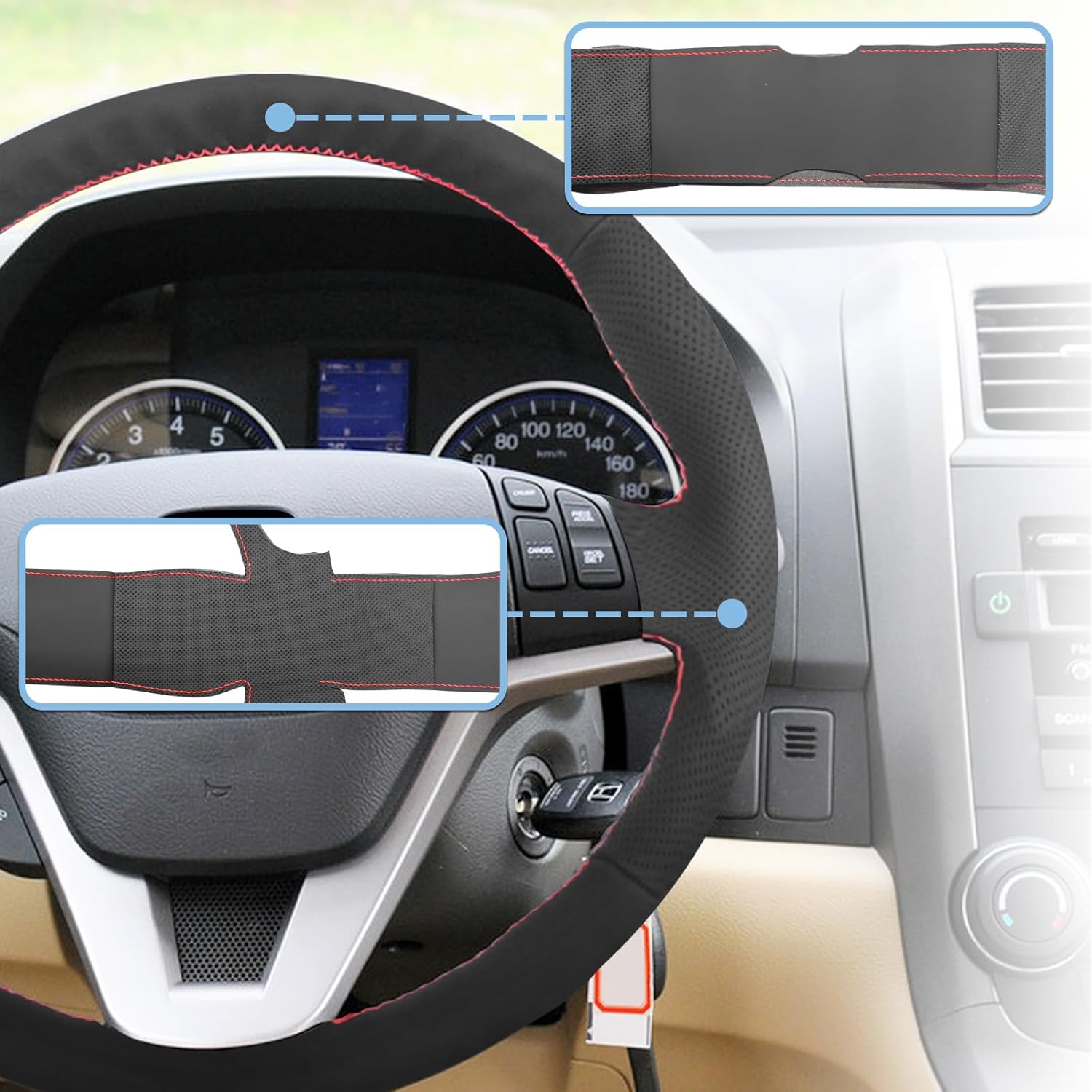 Microfiber Leather Hand Sewn Steering Wheel Cover Compatible with Honda CRV 2007-2011 DIY Steering Wheel Protector On Wrap Interior Accessories