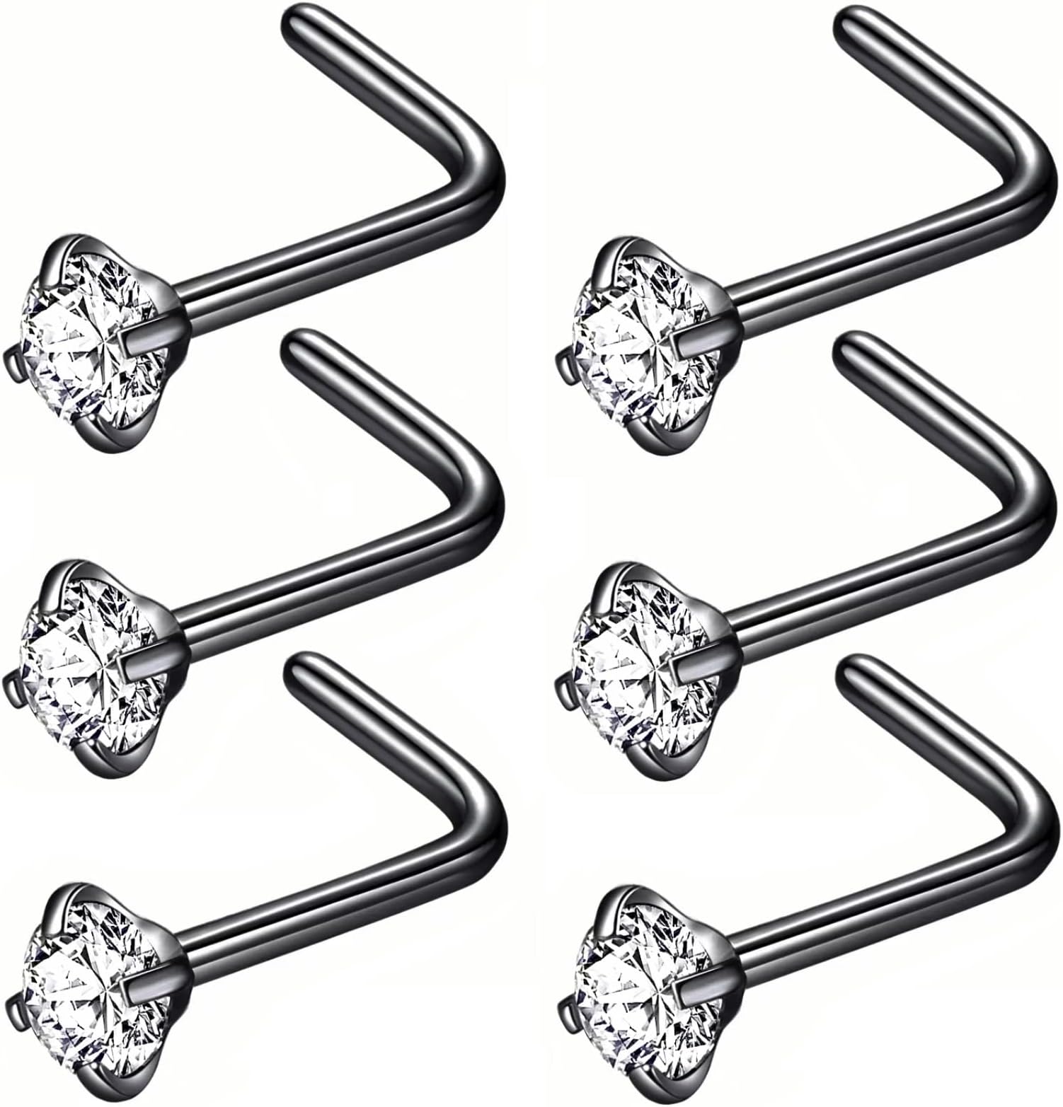BLESSMYLOVE 316L Surgical Steel 22g/20g/18g Nose Rings Studs L-Shape Nose Nostrial Piercing Body Jewerly L Shaped Nose Studs 1.5mm 2mm 2.5mm 3mm CZ Nose Screw Studs Rings for Women
