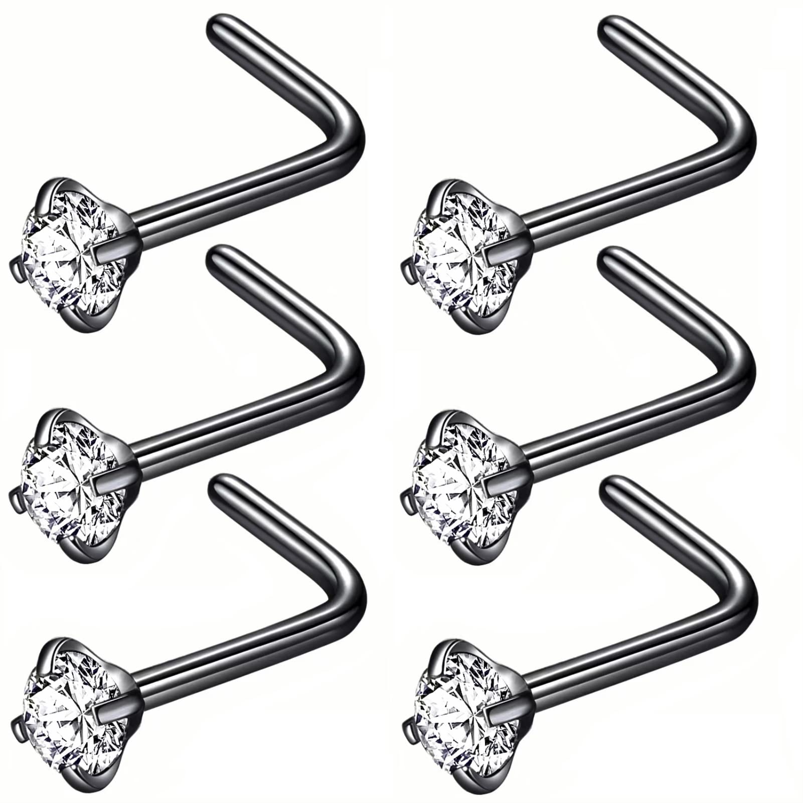 BLESSMYLOVE 316L Surgical Steel 22g/20g/18g Nose Rings Studs L-Shape Nose Nostrial Piercing Body Jewerly L Shaped Nose Studs 1.5mm 2mm 2.5mm 3mm CZ Nose Screw Studs Rings for Women
