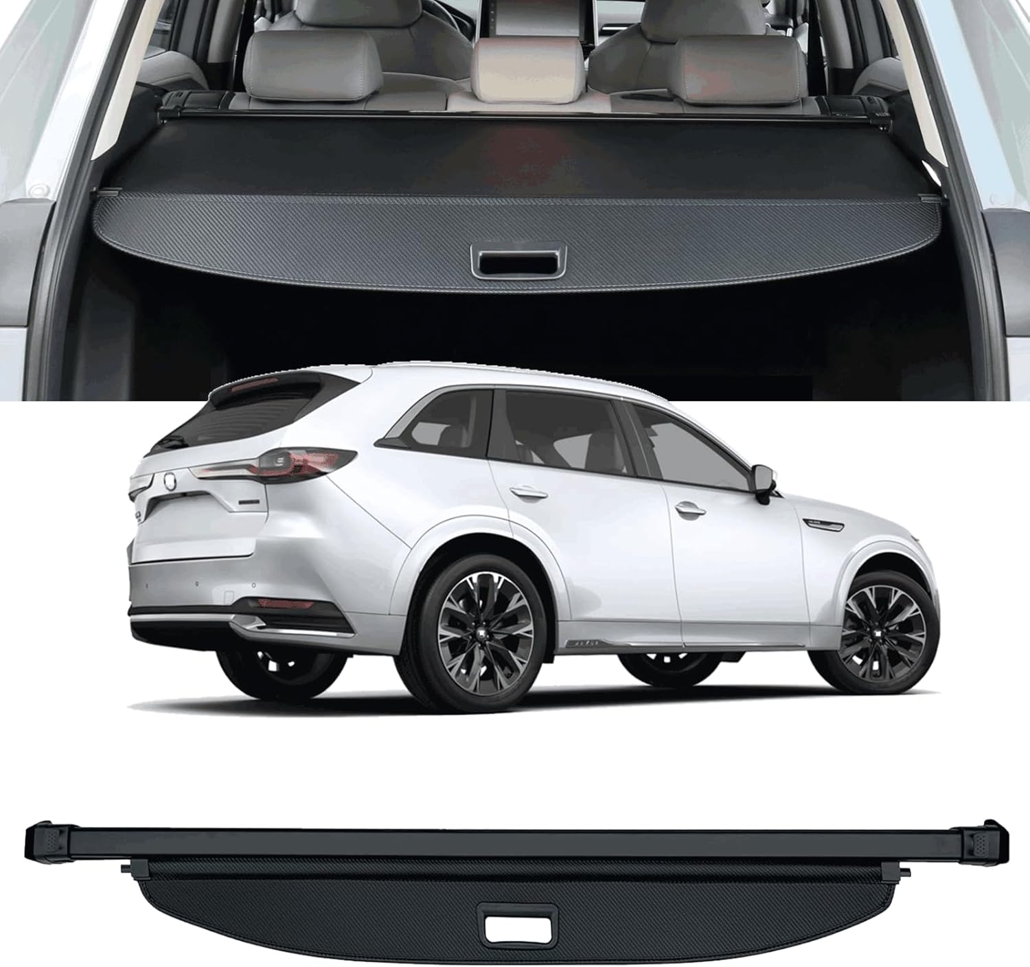 Retractable Cargo Cover Compatible with 2025 Mazda CX-70 Trunk Cover Rear Trunk Security Privacy Screen Cover SUV Accessories 2025 Mazda CX70 Cargo Cover (Black/Carbon Fiber Texture) Mazda CX-70 2024-2025