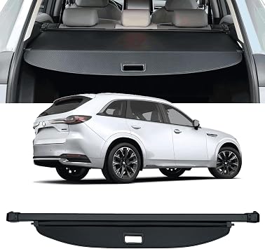 Retractable Cargo Cover Compatible with 2025 Mazda CX-70 Trunk Cover Rear Trunk Security Privacy Screen Cover SUV Accessories 2025 Mazda CX70 Cargo Cover Black/Carbon Fiber Texture