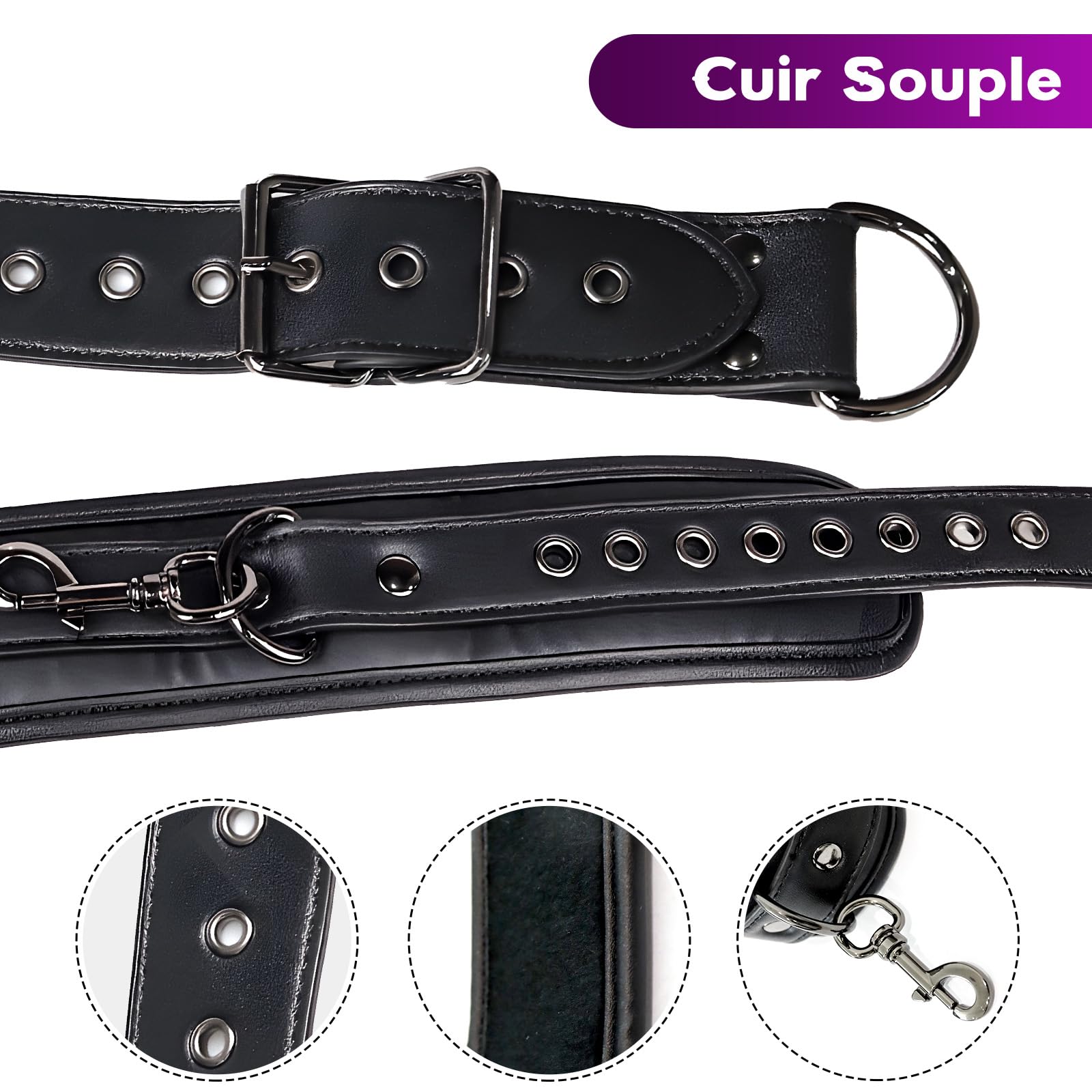 Sex Toýs Couple Femme BDSM Kits de Bondage Menottes Sex Lit,Retenue du Cou au Poignet avec Chaîne Traction, Réglables Menottes Sexy Érotique et Collier Sex Toys pour Adulte Couple Jeu de Rôle Play