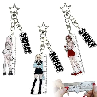 3 Pieces Mini Keychain Ruler - 7cm Acrylic Measuring Tool, Straight Ruler with Key Ring, Portable and Practical for School Supplies and Car Key