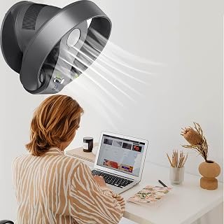 Ventilador de pared sin aspas, ventilador de refrigeración de escritorio para dormitorio, silencioso y potente, color negro y blanco, 12 pulgadas