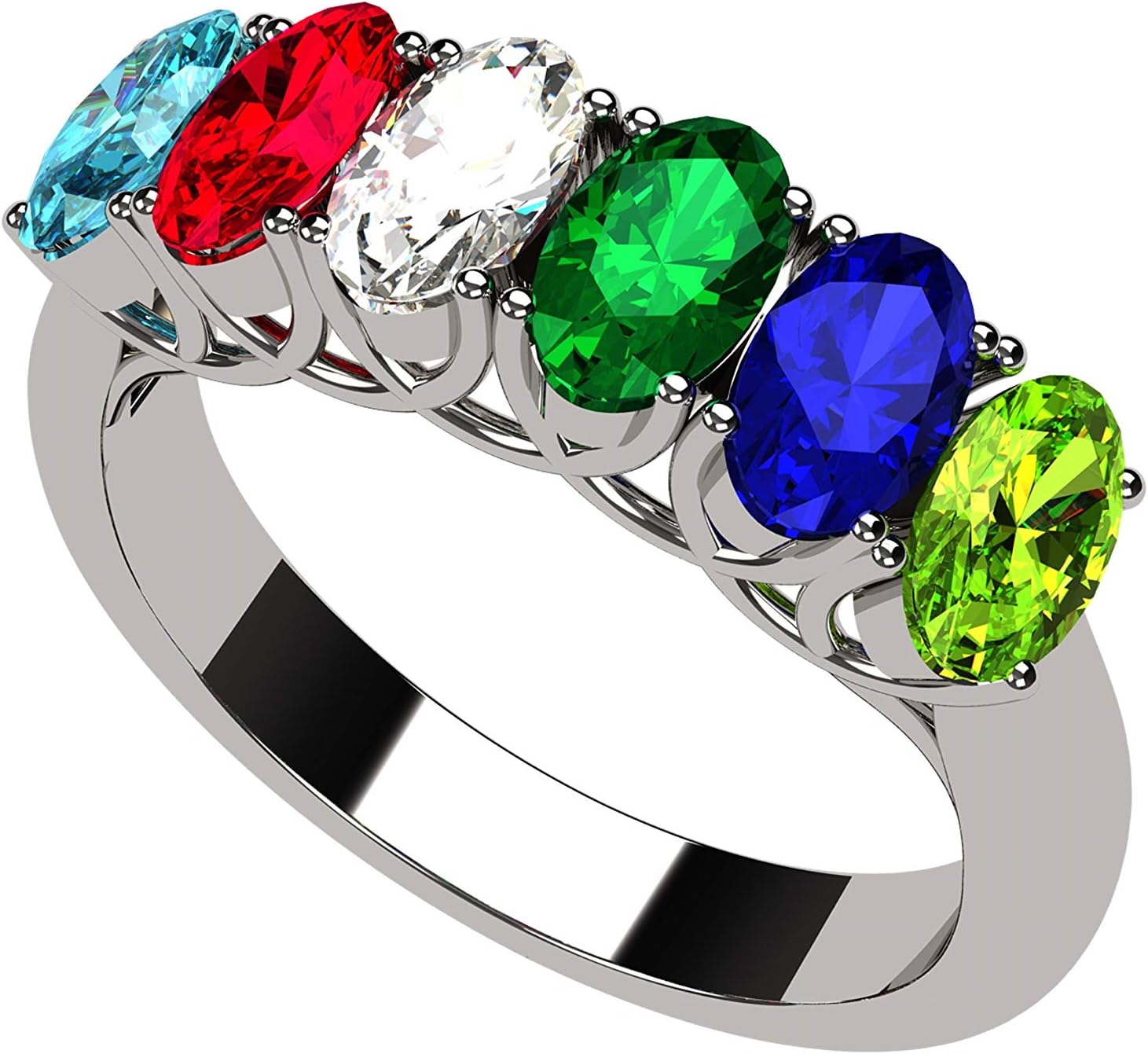 Central Diamond Center Lucita Mothers Rings w/ 1 to 7 Simulated Birthstones in Sterling Silver, 10K or 14K Gold
