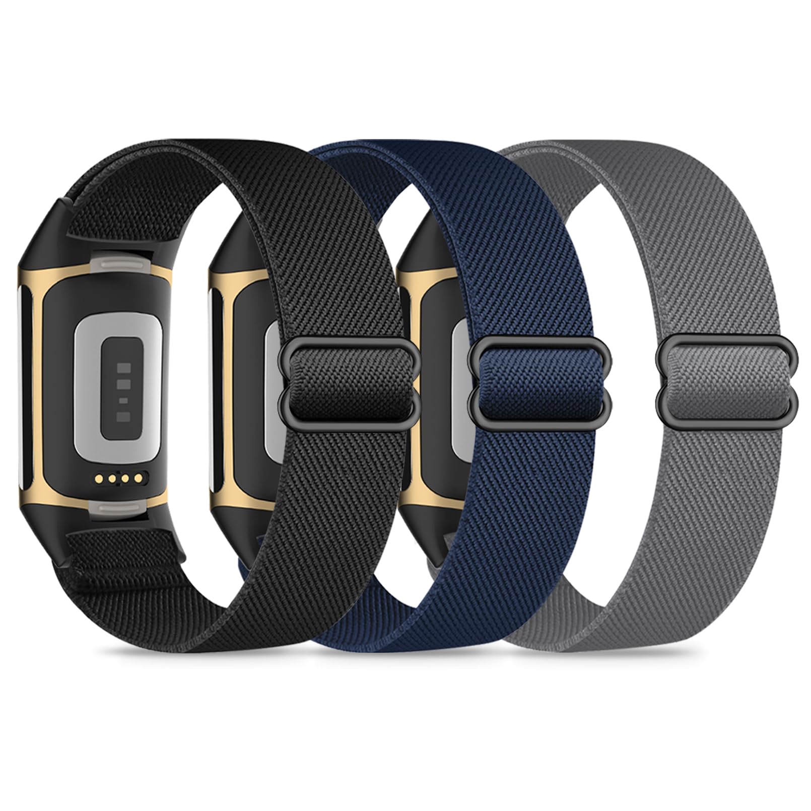 Kollody 3 Pack Nylon Elastic Watch Bands Compatible with Fitbit Charge 6,Soft Stretchy Breathable Adjustable Loop Fabric Sport Replacement Strap for Fitbit Charge 5 Women Men.