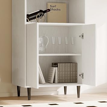 TUSY 70.9 H Bookshelf with Glass Doors, 5-Tier Display Curio Cabinet with Drawers, Narrow Display Bookcase for Home, Office, Clinic, Pantry (White, A)