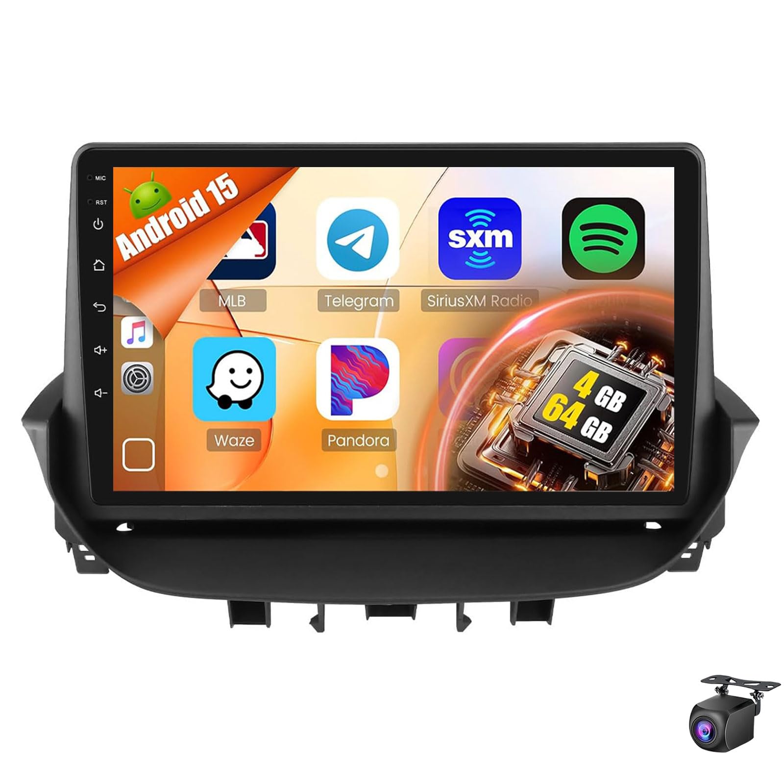 Android 15 Car Stereo For Re-nault Laguna 2 2001-2007 Wireless CarPlay Android Auto 9'' IPS Touchscreen Radio With WiFi GPS Navigation Bluetooth Mirror Link EQ FM RDS SWC Bac(Size:4Core 2+32G,Color:A)