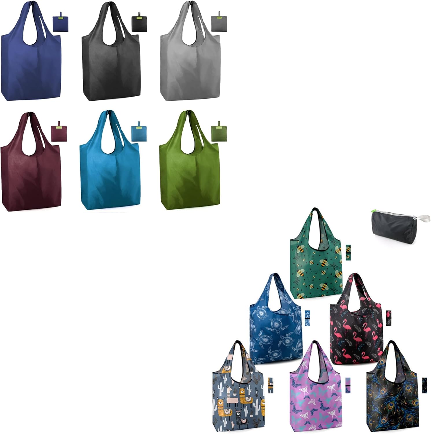 BeeGreen Reusable-Grocery-Bags-Foldable-Machine-Washable-Reusable-Shopping-Bags-Bulk 6 Pack 50LBS, Capacity Machine Washable Polyester Durable Shopping Bags for Men Travel Shopping