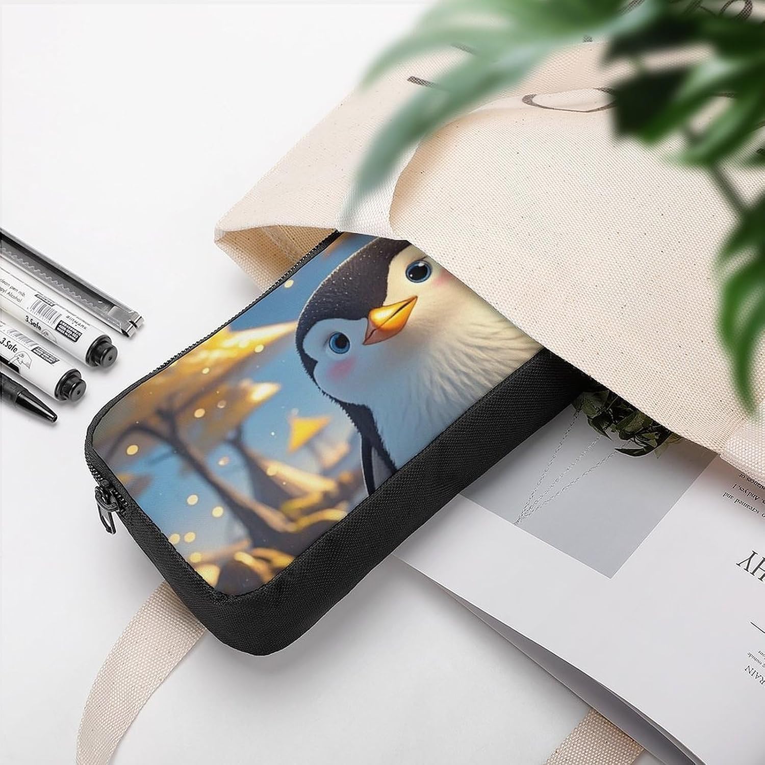 Cartoon Cute Penguin Large Pencil Case, Pencil Pouch with Zipper image 5