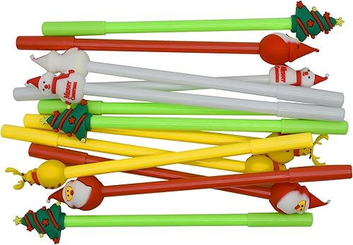 Miniatura 9 de Maydahui 12 bolígrafos de gel de Navidad creativos con letras de árbol de Navidad, muñeco de nieve, reno, Papá Noel, tinta negra para fiesta