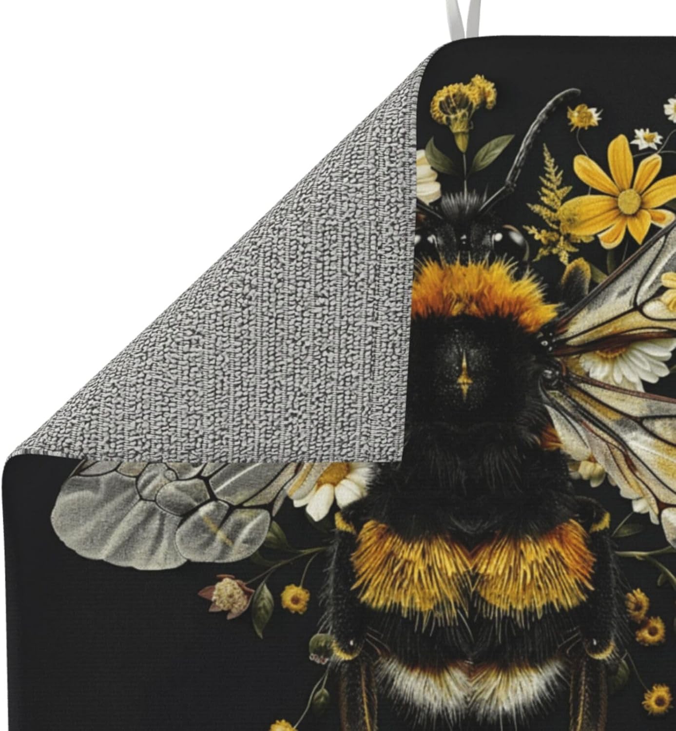 Black Yellow Bee Dish Drying Mat For Kitchen Counter Dark Background Floral Dry Mats Microfiber Dish Drainer Mat Protector Pad Absorbent Fast Drying Kitchen Must-Have 16x18 Inch