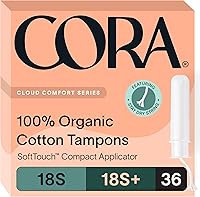 Cora Organic Cotton Tampons Multipack: 18 Super + 18 Super Plus | 100% Organic, BPA-Free Applicator, Leakproof Protection