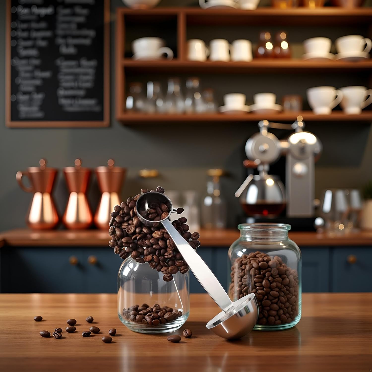 Coffee Scoop Portable Stainless Steel Stand 2 In 1 Coffee Powder Measuring Scoops Tamper Spoon Tools,Coffee, Tea and Espresso,Kitchen and Dining Silver