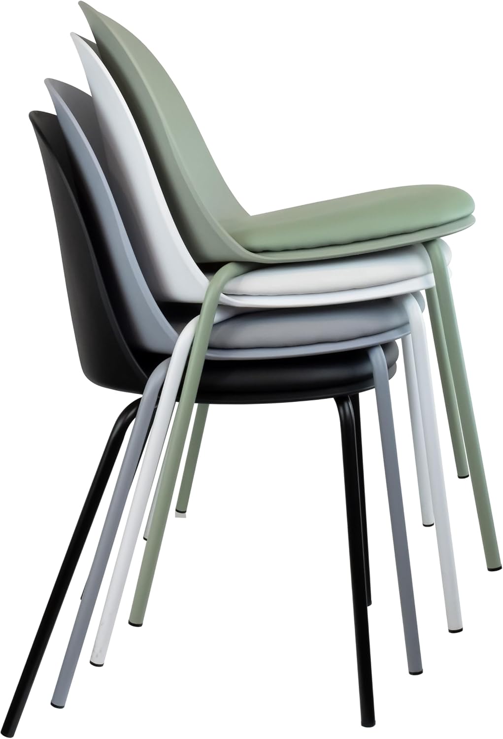 2xhome Modern Stackable Armless Dining Chair | Plastic Shell Seat with Metal Legs | Indoor or Outdoor Use | Home Kitchen Patio (4, Black, Padded Seat)