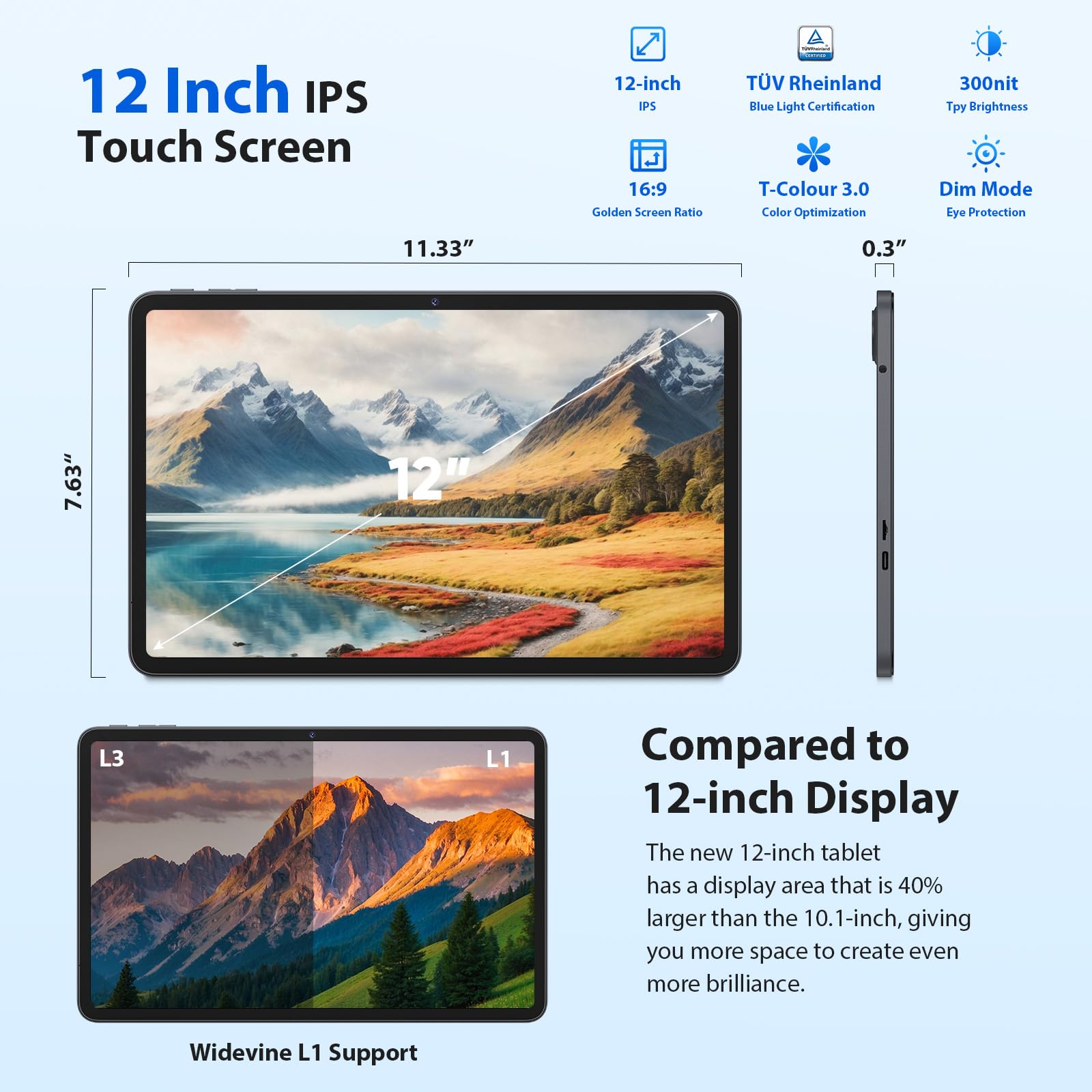 2026 12 Inch Android 16 Tablet with Keyboard, 24GB+256GB+2TB Expand, 2K Gemini AI Tablet with 5G WiFi, Octa-Core, 8000mAh, BT5.0, 16+8MP, 2 in 1 Tablets PC with Case, Mouse, Stylus (Black Case)