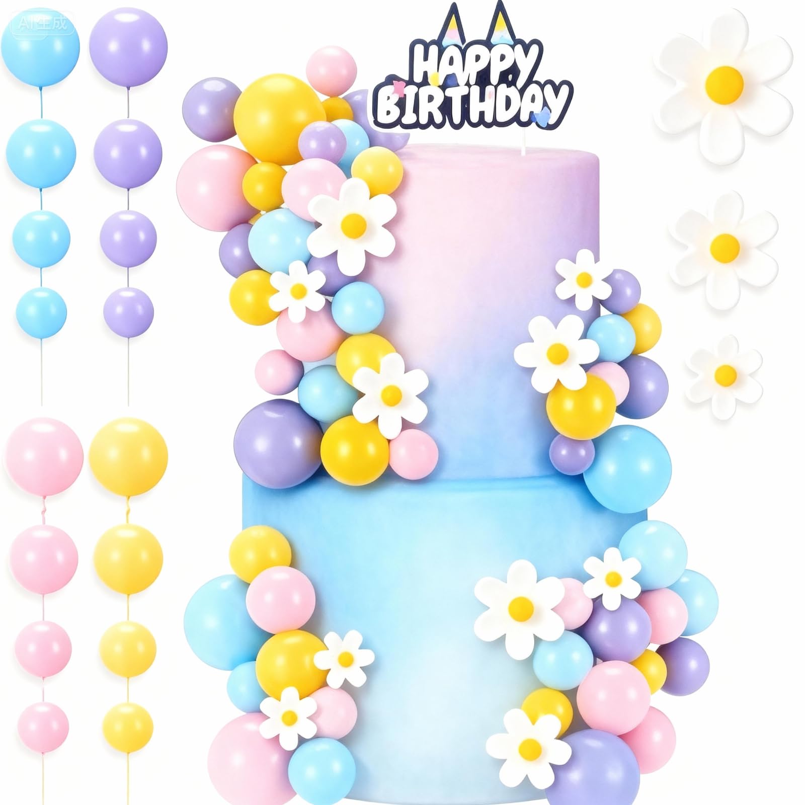 Loyalesa 62 Pcs Pastel Cake Decorations: Doggy Cake Toppers, Balls, Flowers & Ear Topper for Birthday, Gender Reveal, Wedding & More