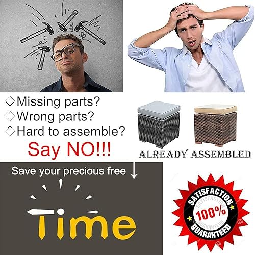 Miniatura 8 de Patiorama 2 piezas otomanas montadas para patio al aire libre para interiores y exteriores de mimbre gris para todo tipo de clima reposapiés para