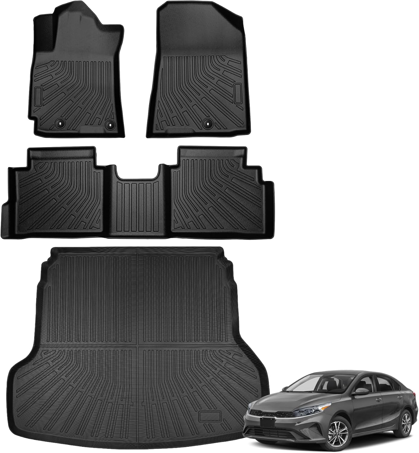 Floor Mats for Kia Forte S | EX | FE | LX | LXS | GT | GT-Line 2019-2024 2025 2026, TPE Waterproof Non-Slip All Weather Protection Custom (Floor Mats & Cargo Liner)