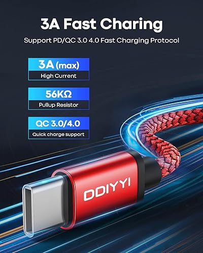 Miniatura 17 de Cable USB C a USB C, 60 W (3 A), carga rápida tipo C a tipo C, cable de carga trenzada compatible con Samsung S23 Ultra S22 S21 S20, Note10, Pixel 7