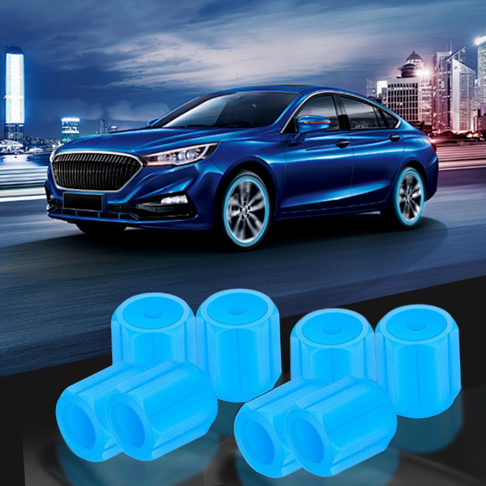8PCS Dust Caps for Car Bike Tyres Universal Fluorescent Tire Valve Caps Glow in the Dark Car Bike Wheel Stem Covers, Durable Dust Caps Fit for Car, Children's Bicycles Safe at Night (Blue)