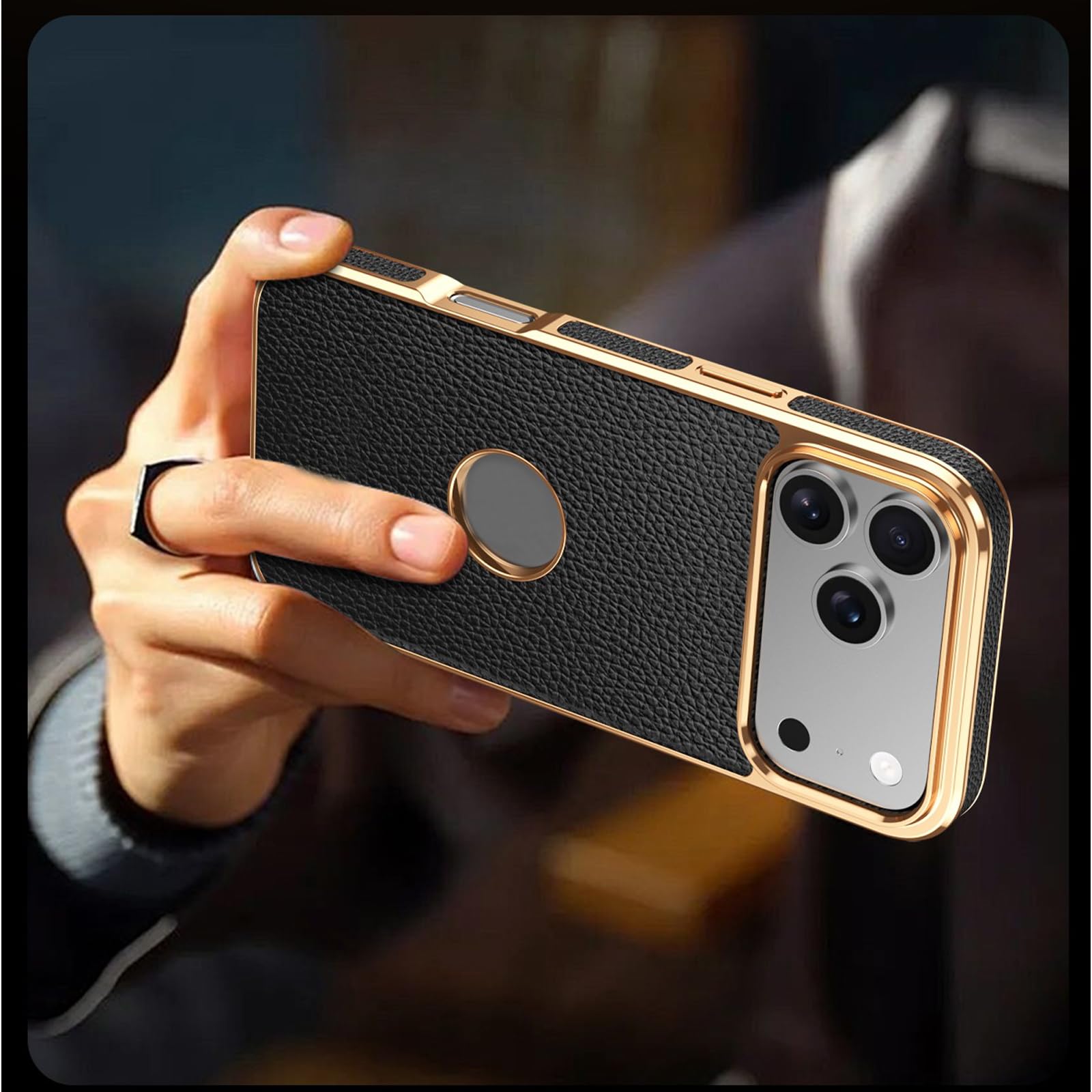 Funda para iPhone 17 Pro Max/17 Pro/17 Air/17, Suave al Tacto, de Piel Sintética, Fina, Antideslizante, con Marco Galvanizado.-White||17 Air