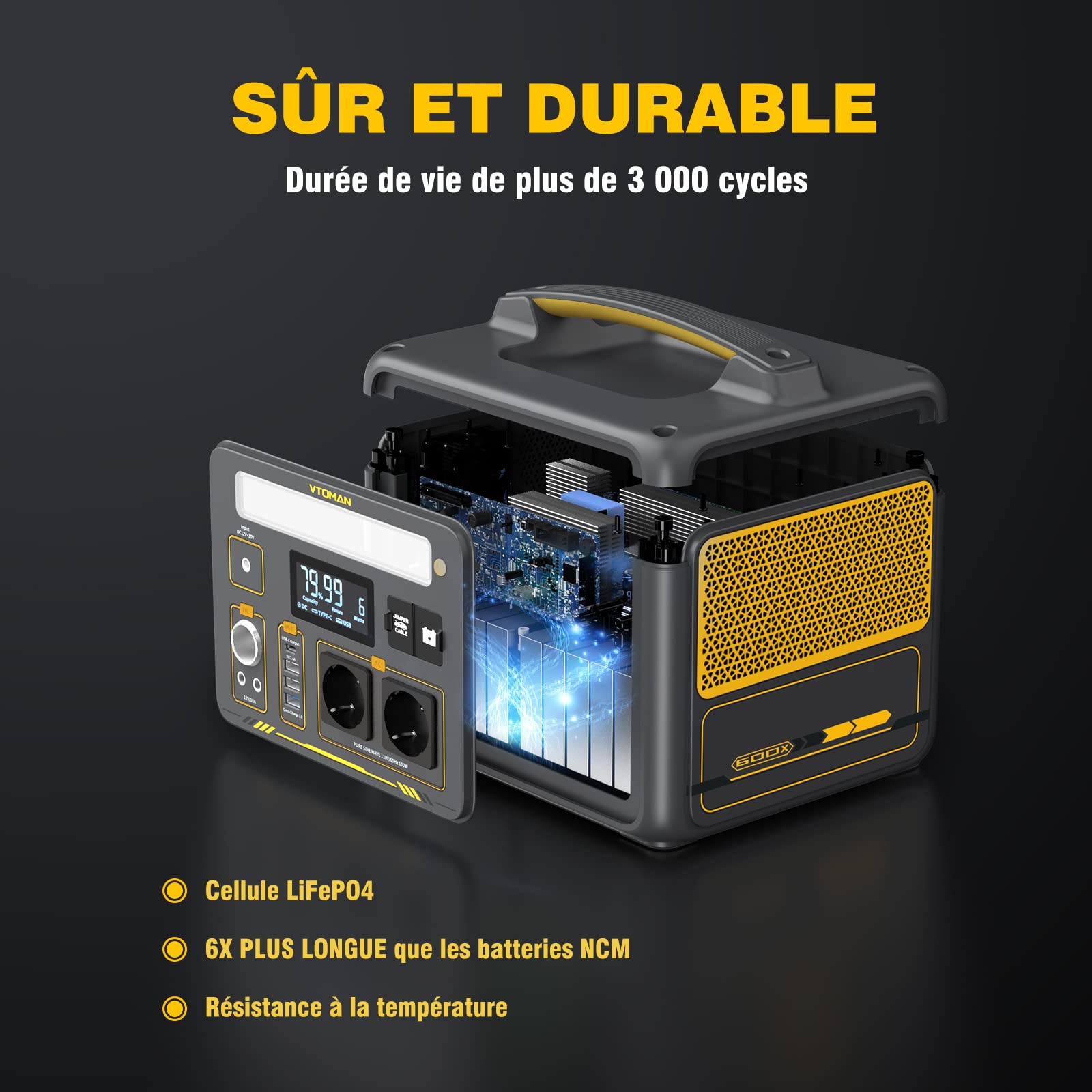 VTOMAN Jump 600X Station électrique Portable avec 110W Panneau Solaire | 600W/299Wh Générateur Solaire LiFePO4 Batterie électrique Générateur, PD 60W Typ-C Sortie/USB QC 3.0 Sortie, pour Camping