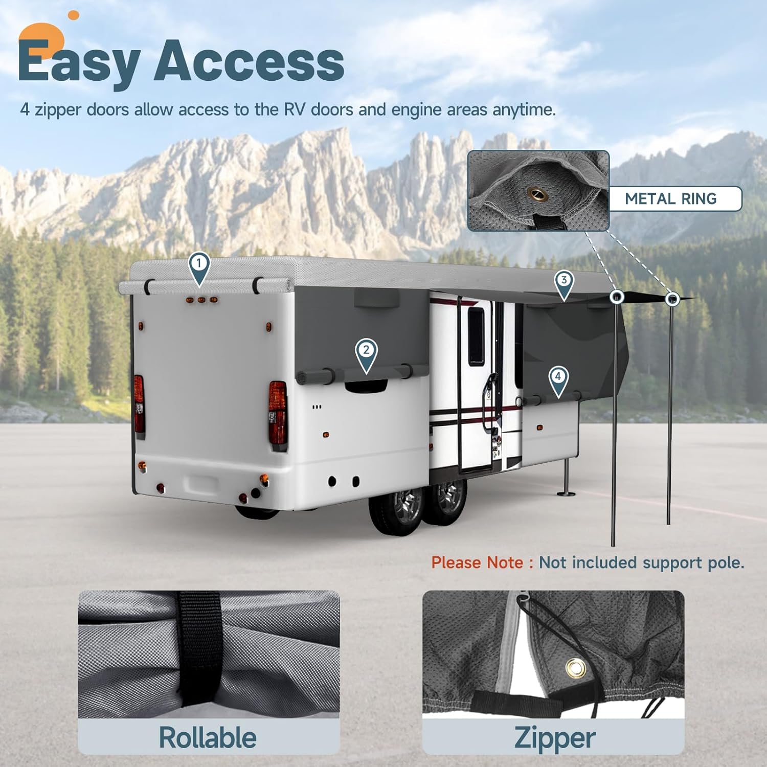 Dupont Fabric 5th Wheel RV Cover Travel Trailer with 4 Layers Ripstop Non-Woven Sides Weatherproof Top Fifth Wheel Skirting Breathable Motorhome Winter Camper Covers 37'-40'