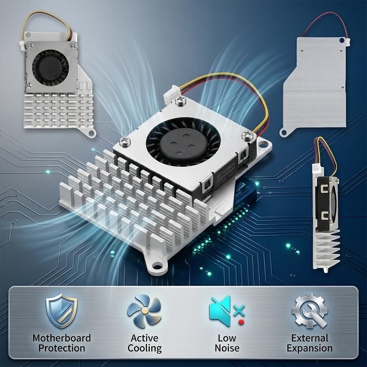 Zolara Active Cooler Raspberry Pi 5 Dissipateur Thermique avec Ventilateur PWM 5V 100mA, Radiateur Aluminium pour Ras-Pi 5 4GB 8GB 16GB, Refroidissement Actif Silencieux et Contrôle Automatique