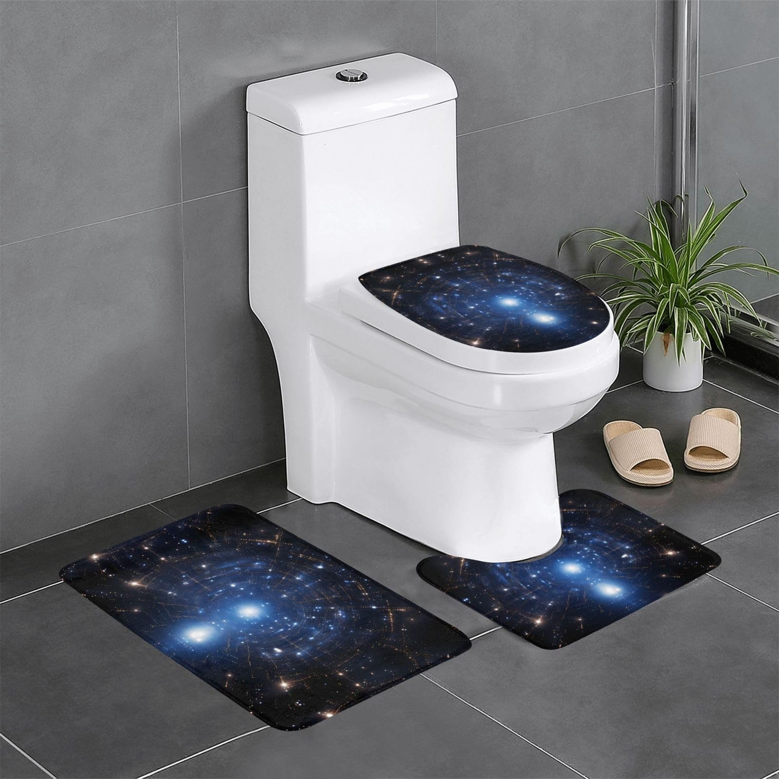 Tapis de salle de bain antidérapants anti-glisse lot de 3 ciel étoilé pour sol sécurisé
